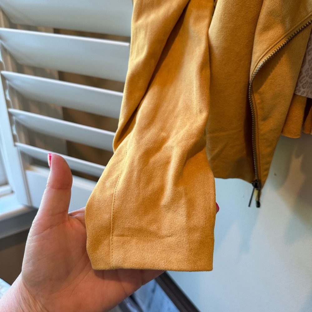Willow Yellow Leather Jacket with Waterfall Front - Picture 6 of 14